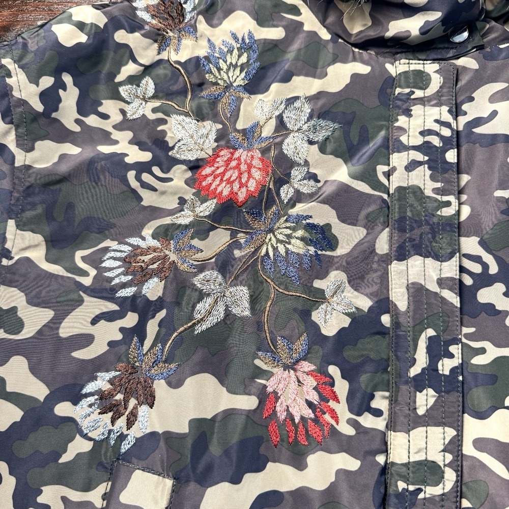 Zara Trafaluc Camouflage Floral Embroidered Hooded‎ Zip Off Fur Coat Womens XS - Picture 13 of 13